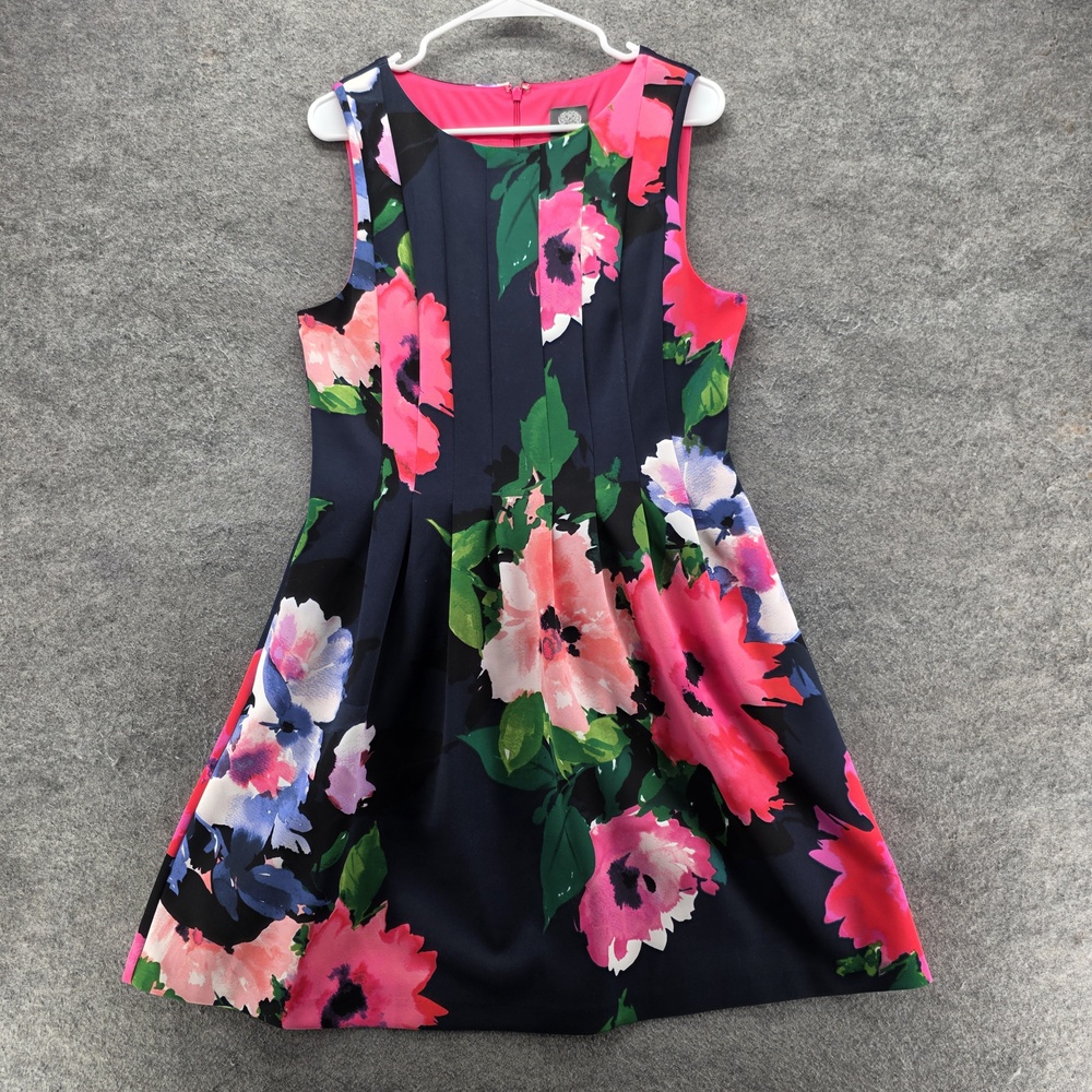 Vince Camuto Dress Womens 14 Multicolor Fit & Flare Sleeveless Floral Lined